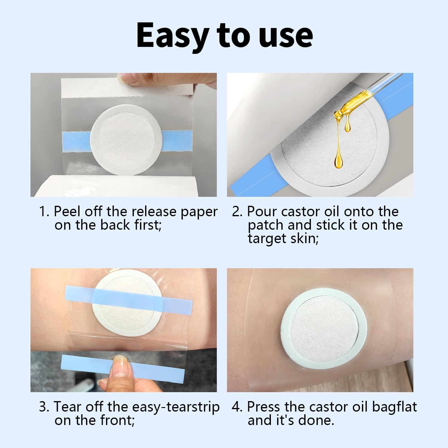 120PCS Castor Oil Patches – Transparent PU Film Belly Button Patches, Leak-Proof, Self-Adhesive & Disposable (Oil Not Included)