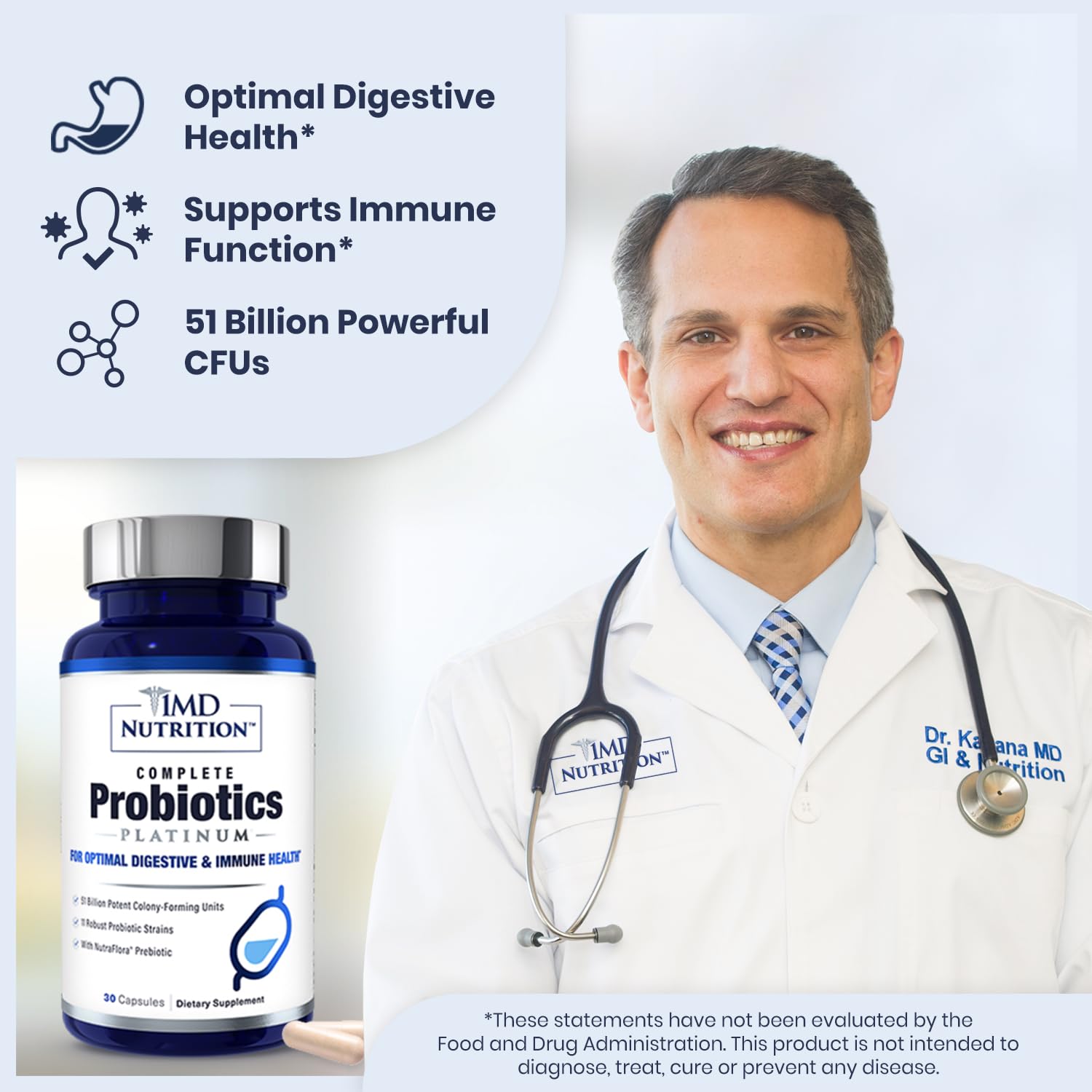 1MD Complete Probiotics Platinum | 51 Billion CFU, 11 Strains, Dairy-Free | Digestive Health Support | 3-Pack