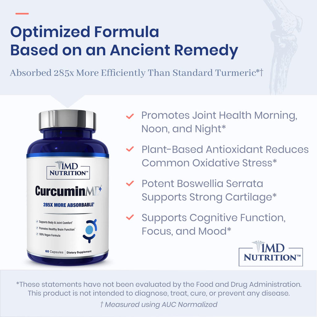1MD Nutrition CurcuminMD Plus – Turmeric Curcumin with Boswellia Serrata | Longvida Optimized Absorption | 180 Capsules (3-Pack)