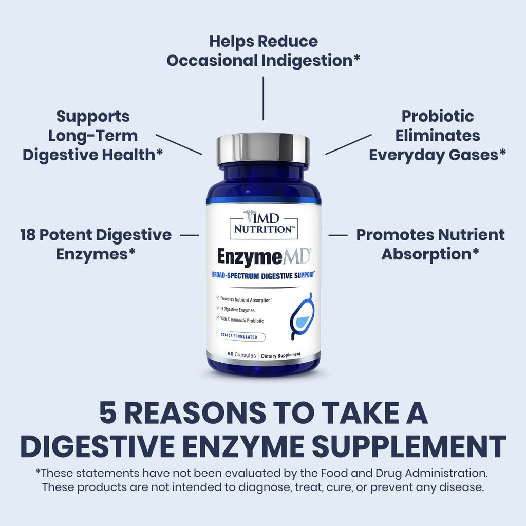 1MD Nutrition EnzymeMD – Doctor-Formulated Digestive Enzymes with 18 Plant-Based Enzymes, 120 Capsules (2-Pack)