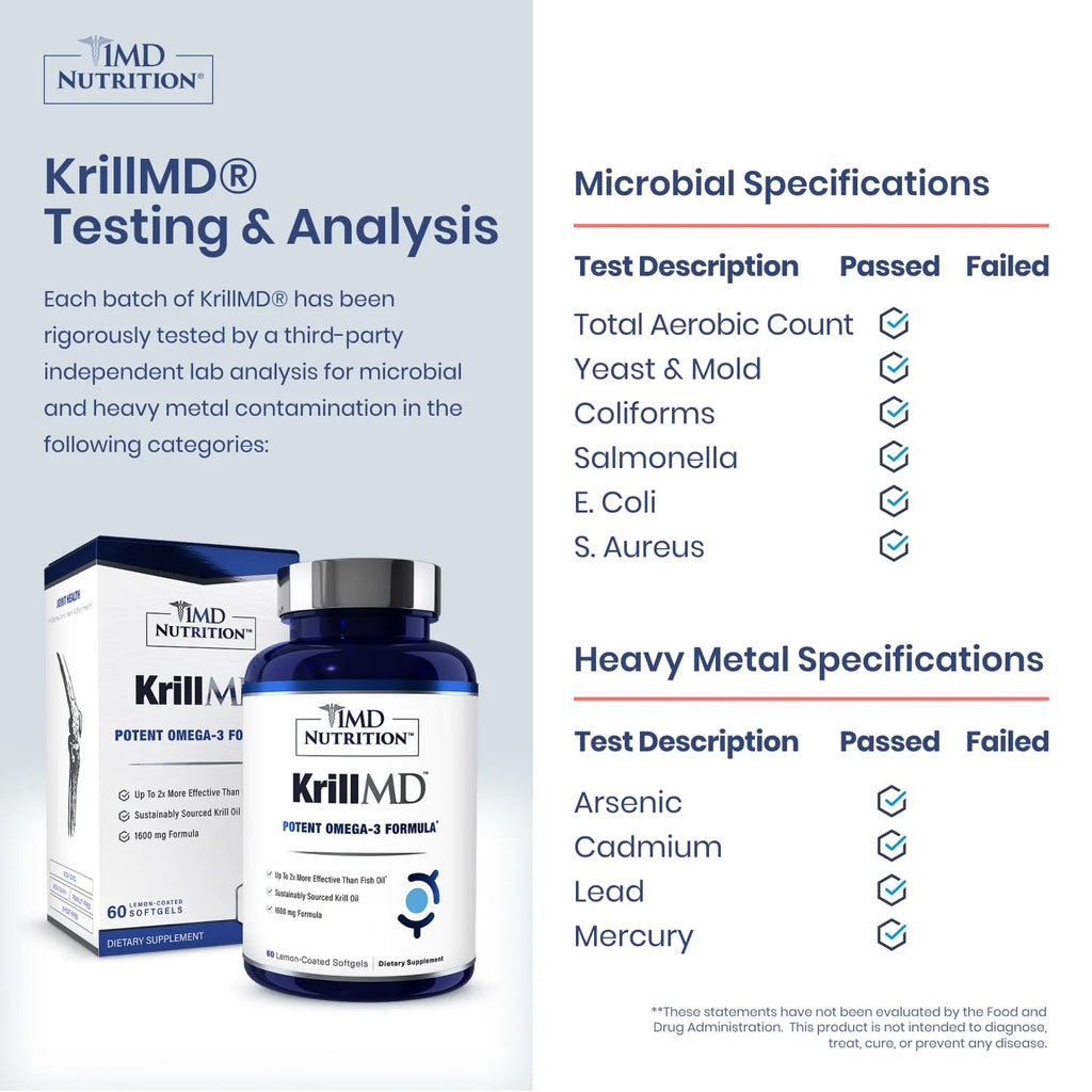 1MD KrillMD Antarctic Krill Oil Omega-3 with Astaxanthin | 60 Softgels | 2x More Effective Than Fish Oil