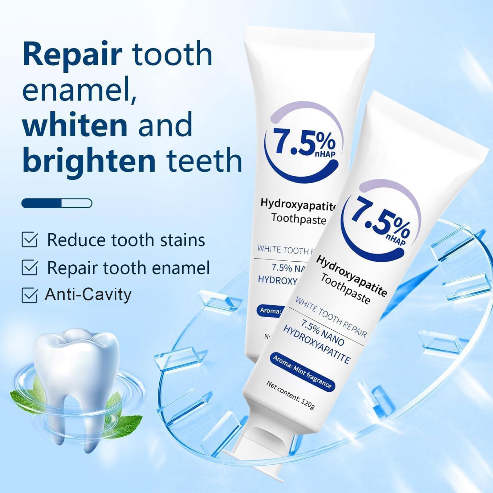 2 Pack Fluoride Free Nano Hydroxyapatite Toothpaste – Whitening & Remineralization