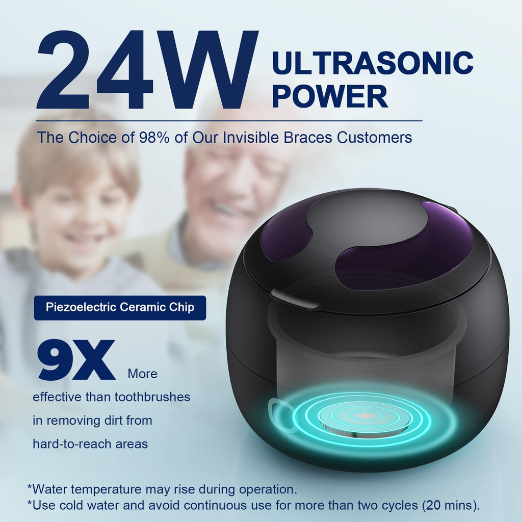Upgraded Ultrasonic Retainer Cleaner 45kHz – Denture, Mouth Guard & Night Guard Cleaner with 200ml Cleaning Pod