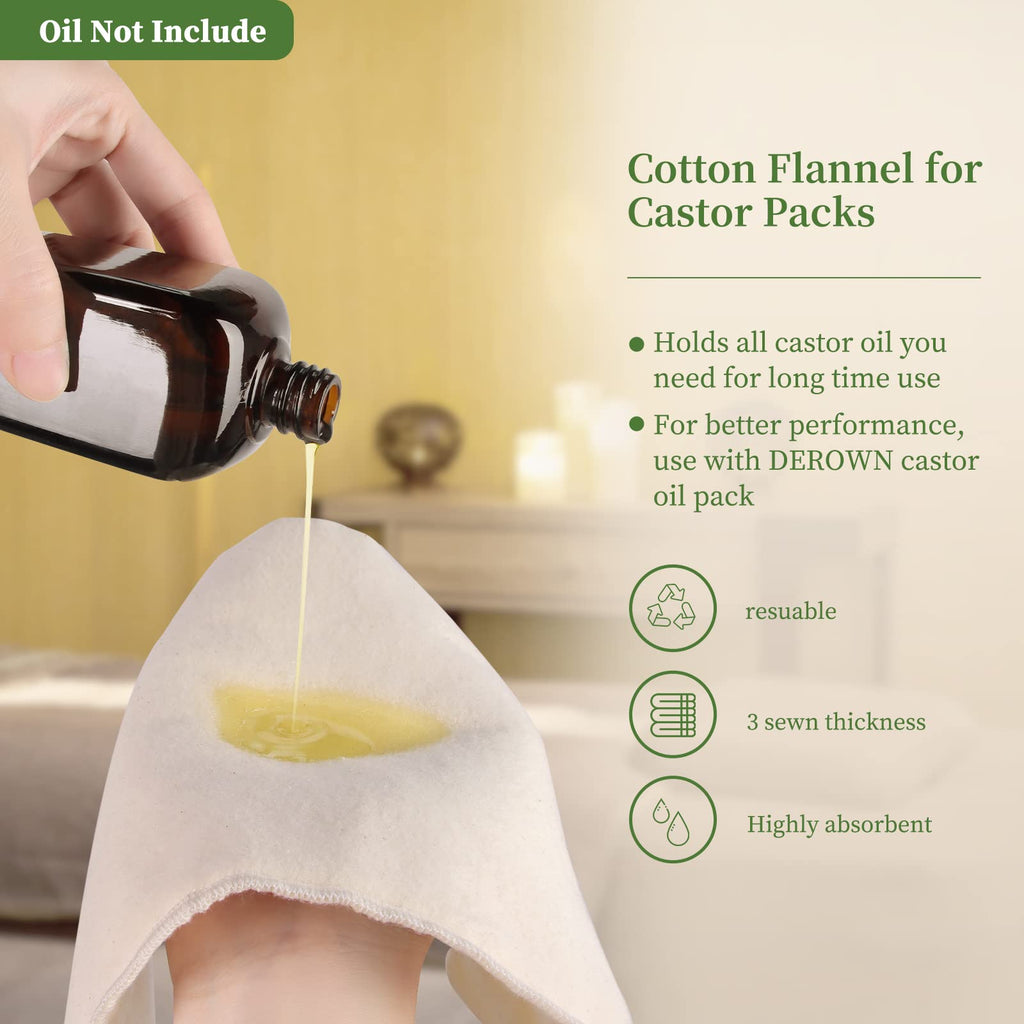 4Pcs Cotton Flannel Castor Oil Pack - Unbleached Organic, Reusable