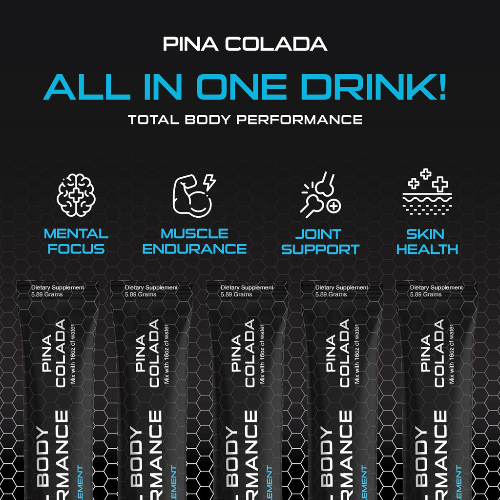 4D Total Body Supplements - Pina Colada 5 Unit Drink Mixes - Electrolytes, Aminos, Vitamins & Energy Powder Packets - Zero Calories & Sugars - Gluten Free, Non-GMO, Keto & Vegan Friendly