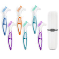 6 Pcs Denture Brush Set for False Teeth with White Carrying Case – Double-Sided Design, Multi-Layered Soft Bristles, Rubber Anti-Slip Handle, 4 Colors