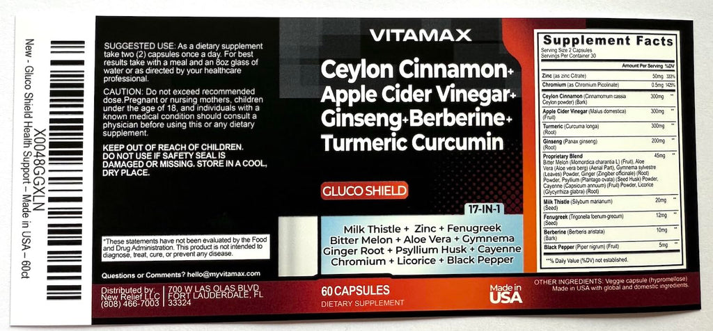 Gluco Health Support: Ceylon Cinnamon + Apple Cider Vinegar + Turmeric (60ct) – USA Made, Non-GMO