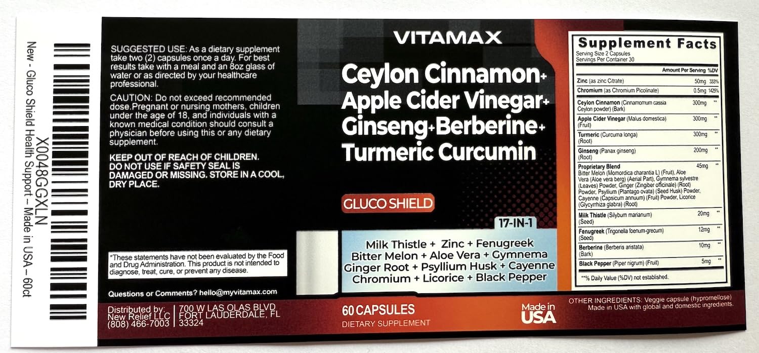 Gluco Health Support: Ceylon Cinnamon + Apple Cider Vinegar + Turmeric (60ct) – USA Made, Non-GMO
