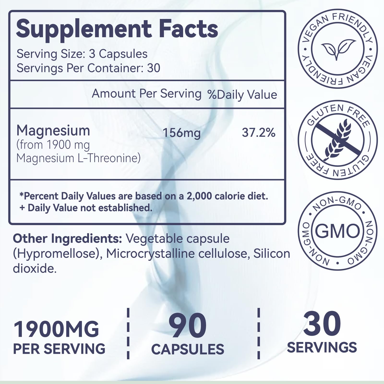 Magnesium L-Threonine, High Absorption Magnesium Supplement,1900mg Magnesium Threonine, Gluten Free, Non-GMO,180 Vegan Capsules