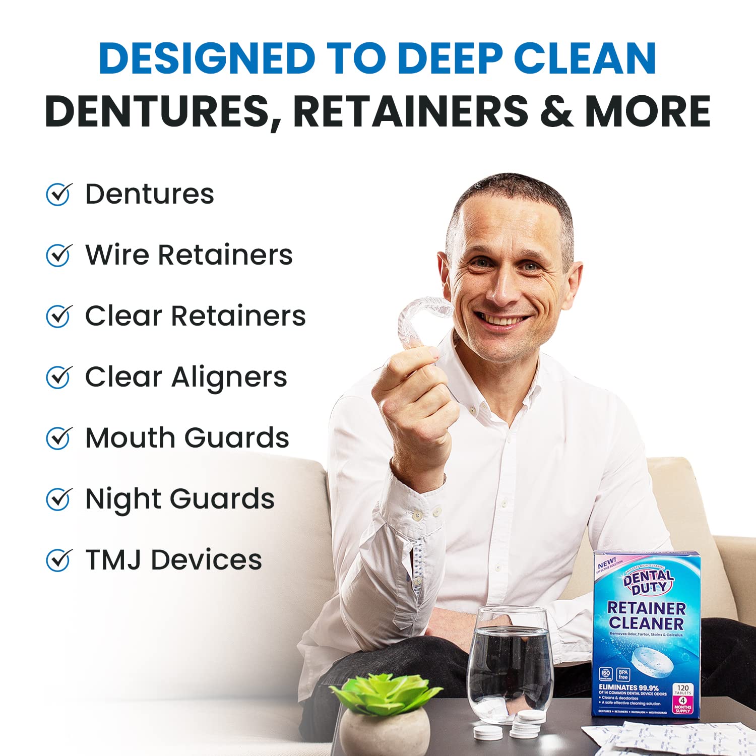 60-Unit Retainer & Denture Cleaning Tablets – Mouthguard Cleaner | Dental Duty