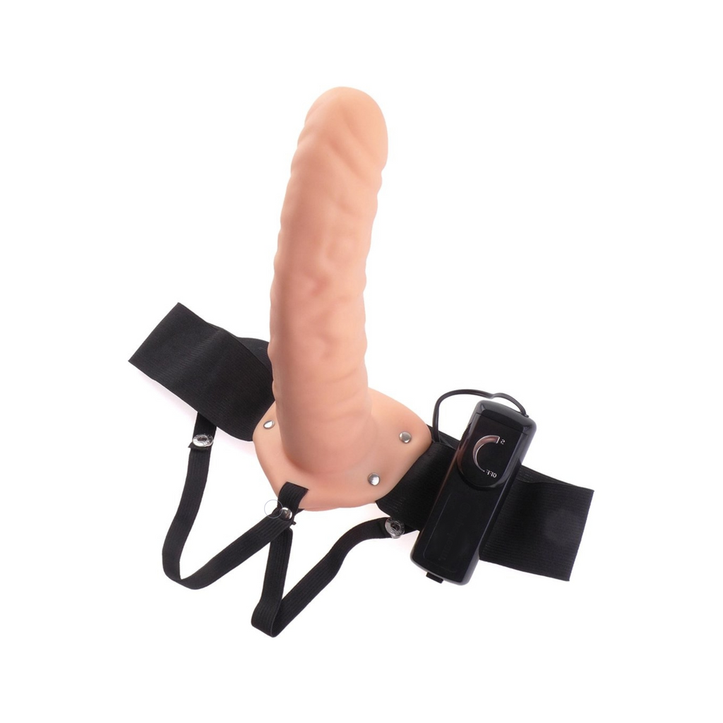 6 Inch Vibrating Hollow Strap On Dildo Penis Sleeve Realistic Extender Extension