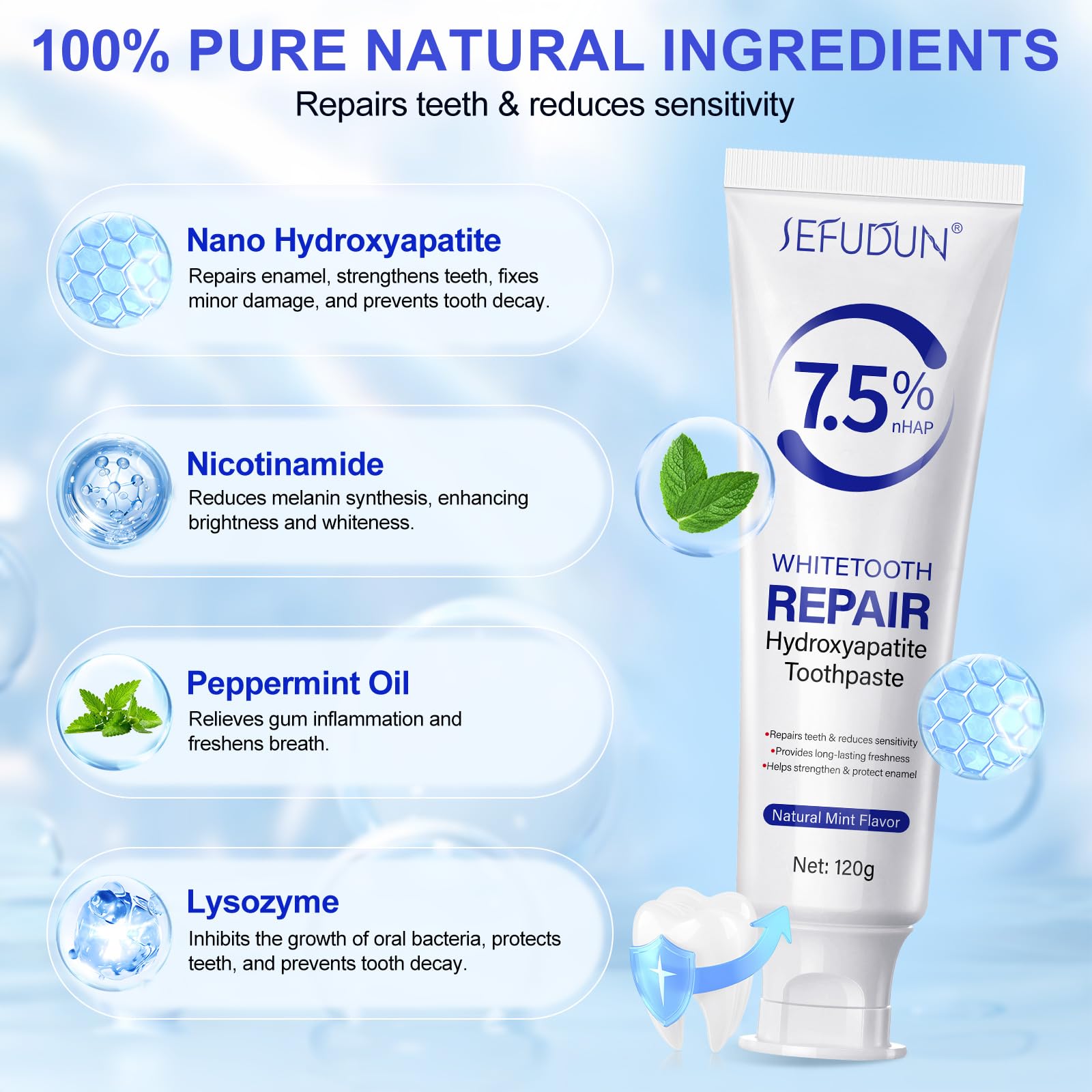 7.5% Hydroxyapatite Toothpaste (Fluoride Free) – Natural Nano HA for Sensitive Teeth, Enamel Protection & Strengthening
