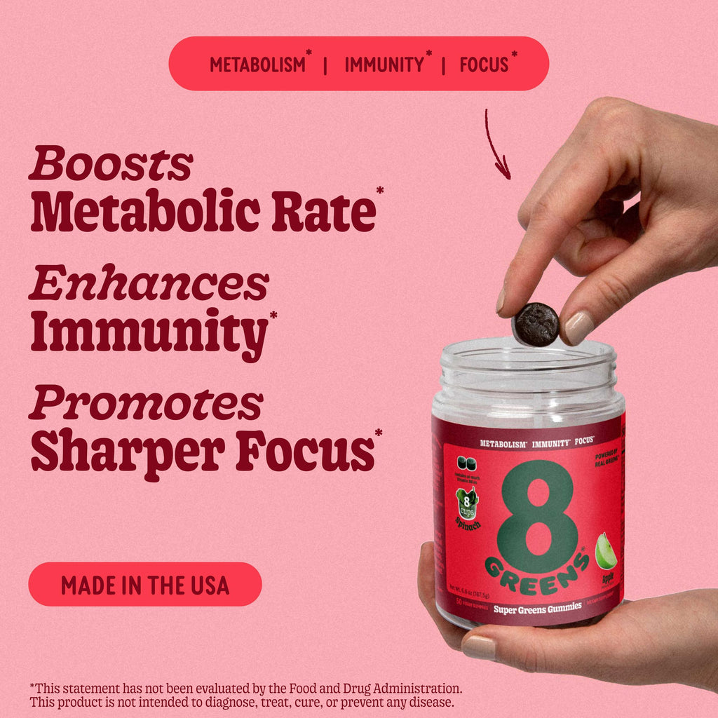 8Greens Daily Greens Gummies – Superfood Booster, Energy & Immunity (Apple)