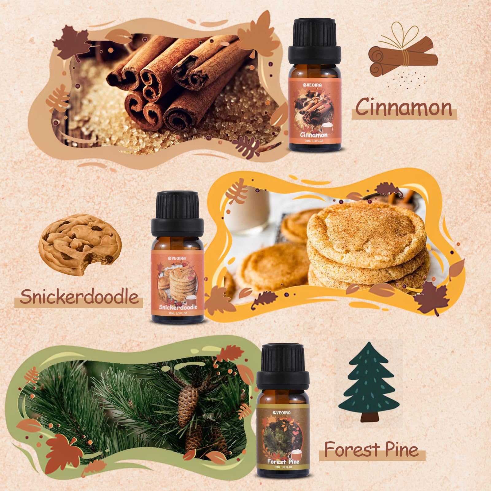 Autumn Fragrance Oils Set by AVEOIRA – 6x10mL for Diffuser, Candles & Soaps