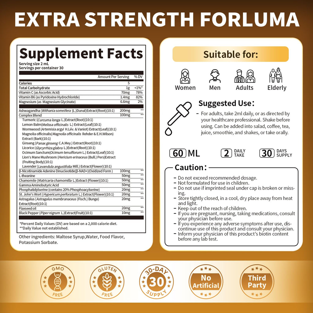 BBEEAAUU Cortisol Supplements for Women & Men | 200mg Ashwagandha, L-Theanine & Phosphatidylserine | Pineapple 60ml