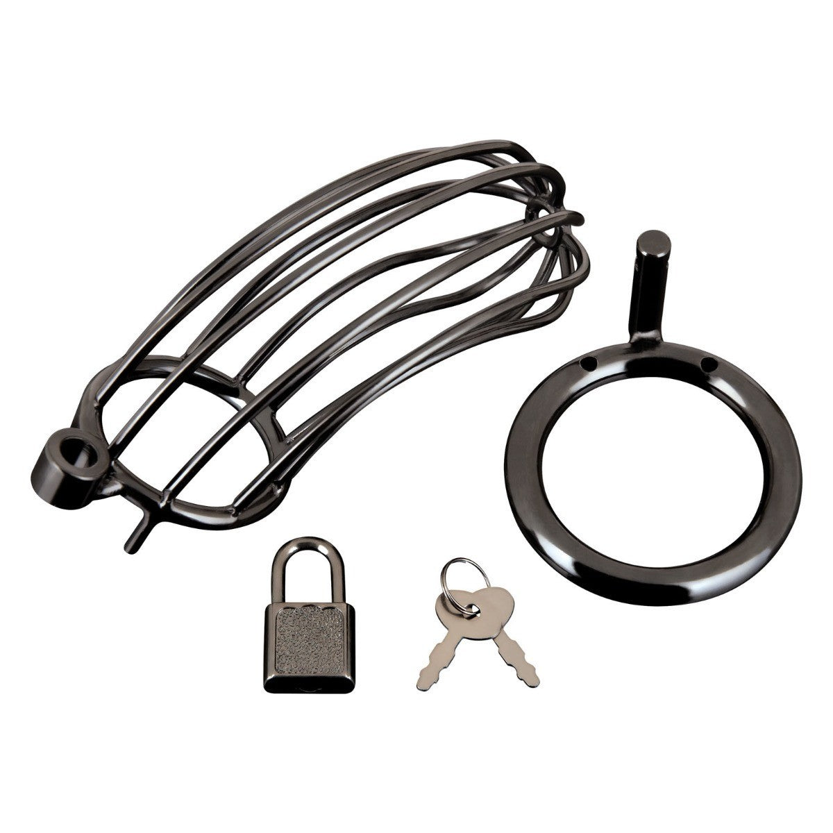 Blue Line Prisoner Cock Penis Chastity Cage Lock Key BDSM Fetish Metal Black