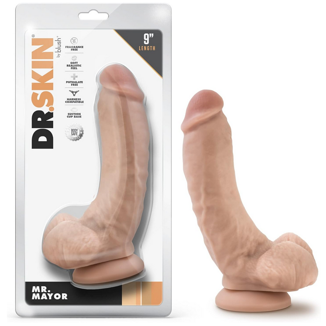 Blush Novelties Dr. Skin Mr. Mayor 9 Inch Realistic Suction Cup Dildo With Balls
