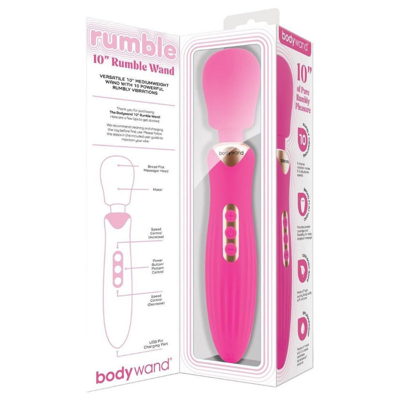 Bodywand 10 Inch Rumble Wand Rechargeable Silicone Vibrator Powerful Massager
