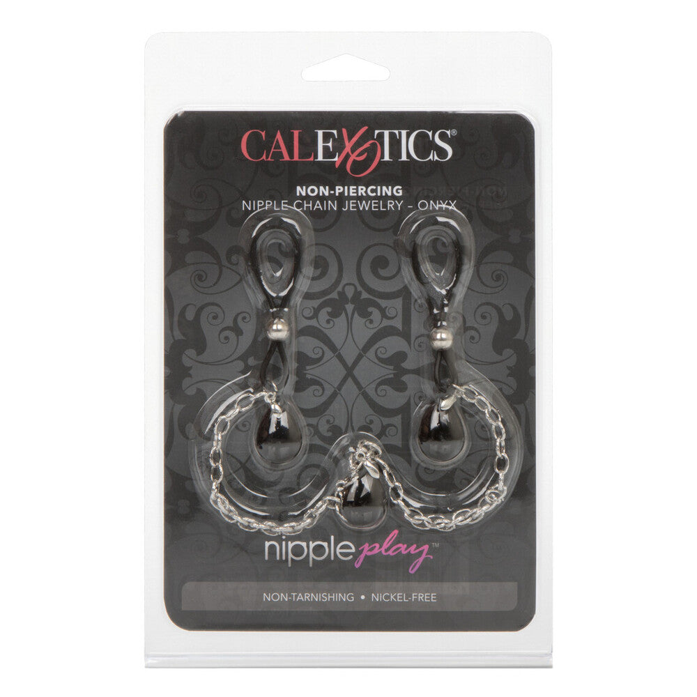 California Exotic Nipple Play Non-Piercing Lasso Chain Silicone Jewellery - Onyx