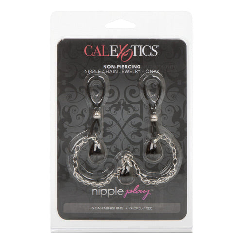 California Exotic Nipple Play Non-Piercing Lasso Chain Silicone Jewellery - Onyx