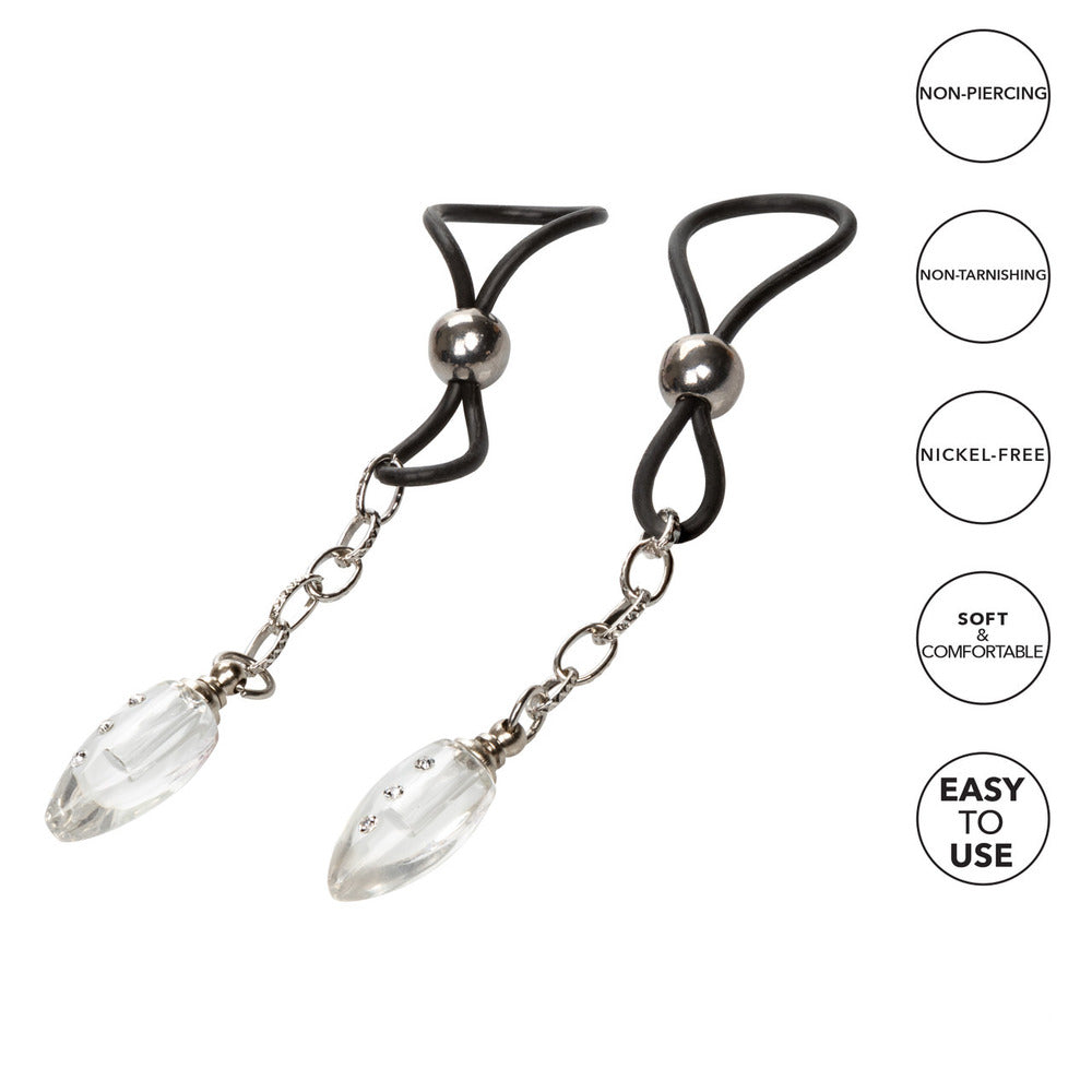 California Exotic Silicone Nipple Play Non-Piercing Lasso Jewellery - Crystal Teardrop