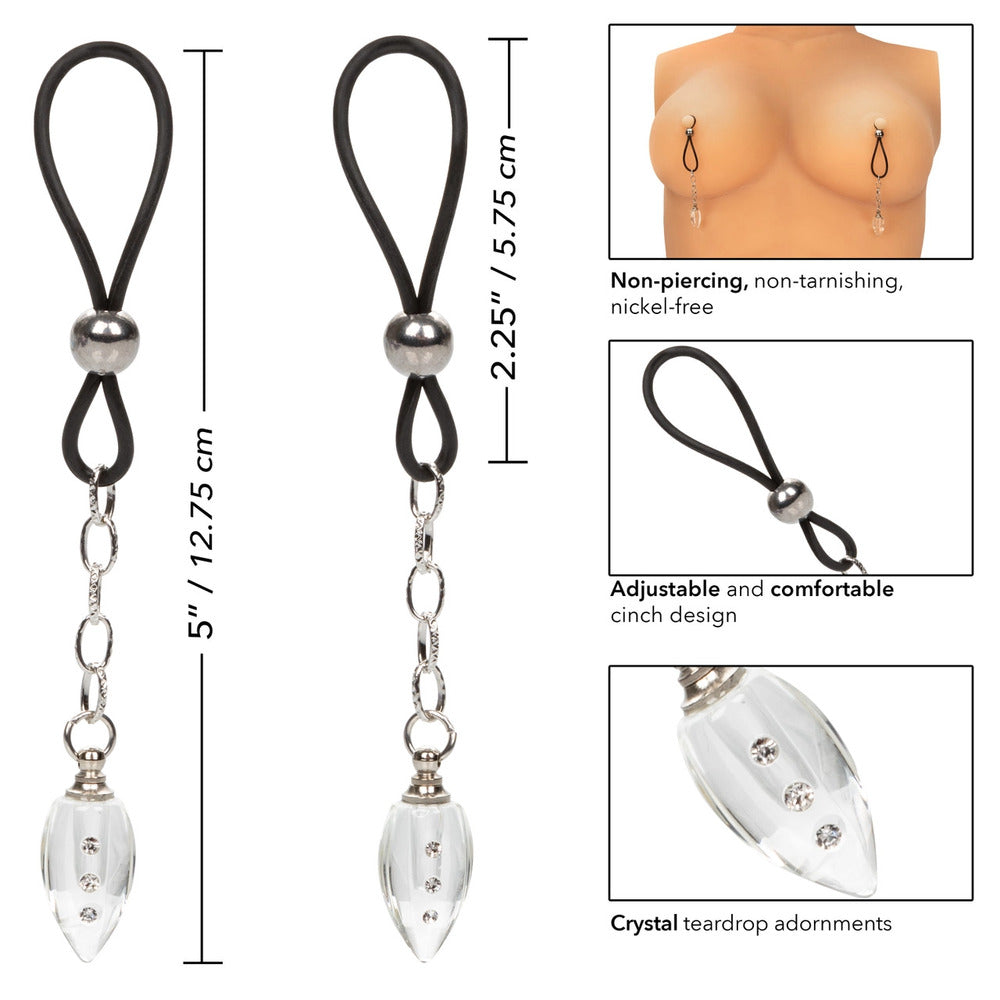 California Exotic Silicone Nipple Play Non-Piercing Lasso Jewellery - Crystal Teardrop