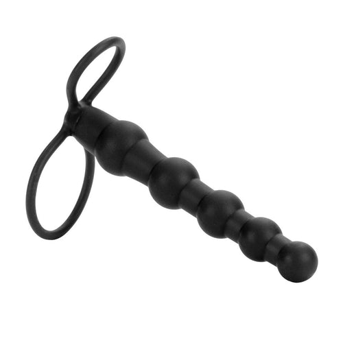 California Exotic Silicone Love Rider Beaded Dual Penetrator Strap-On 6 Inch Dildo Black