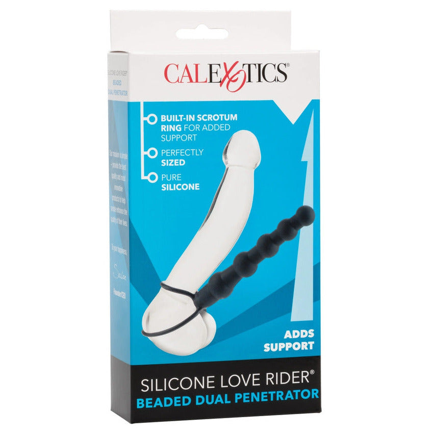 California Exotic Silicone Love Rider Beaded Dual Penetrator Strap-On 6 Inch Dildo Black