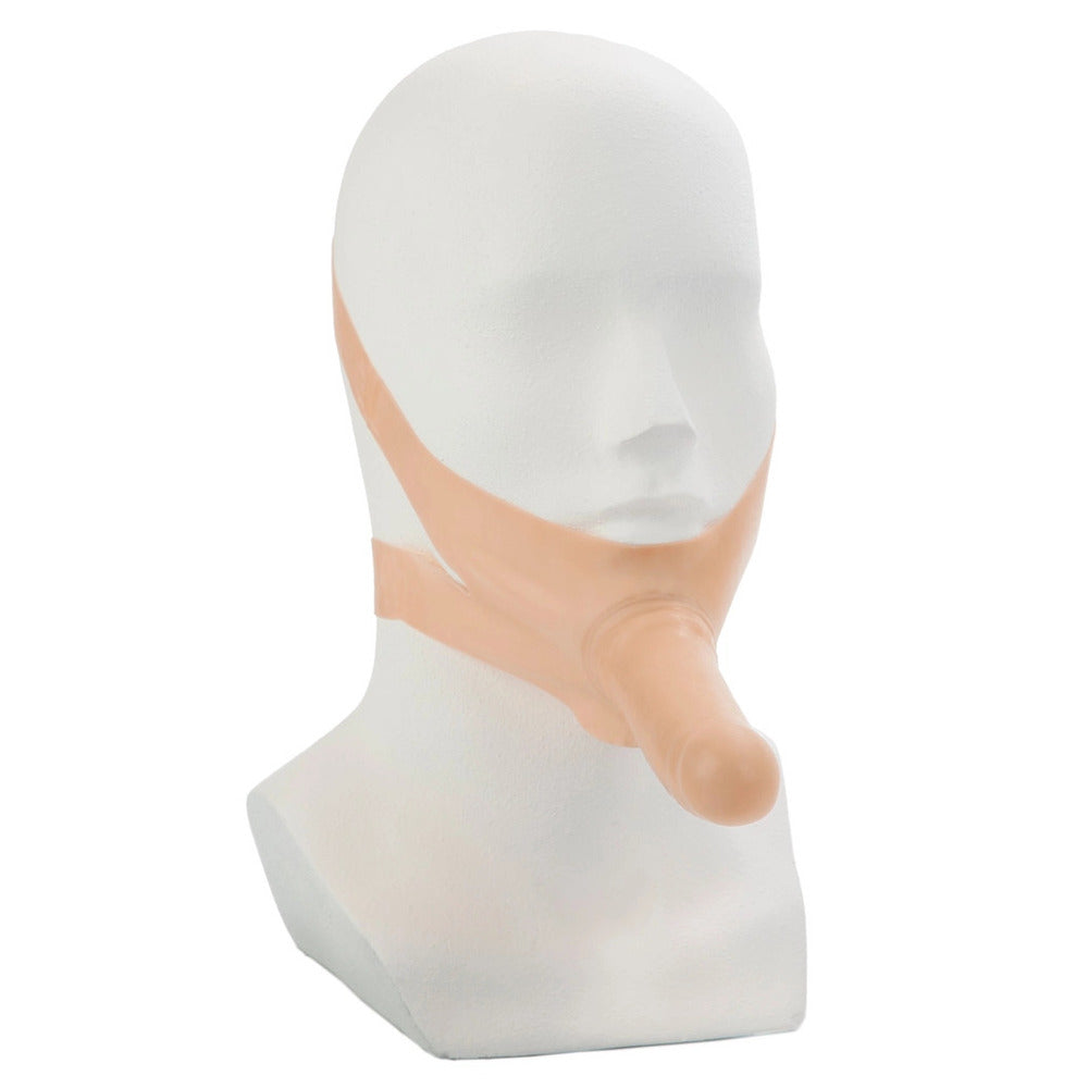 California Exotic The Accommodator Face Strap-On Latex 5 Inch Dildo Mouth Gag