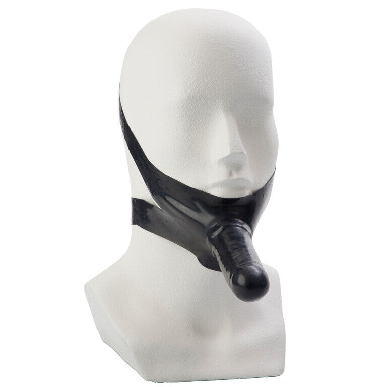 California Exotic The Accommodator Face Strap-On Latex 5 Inch Dildo Mouth Gag Black