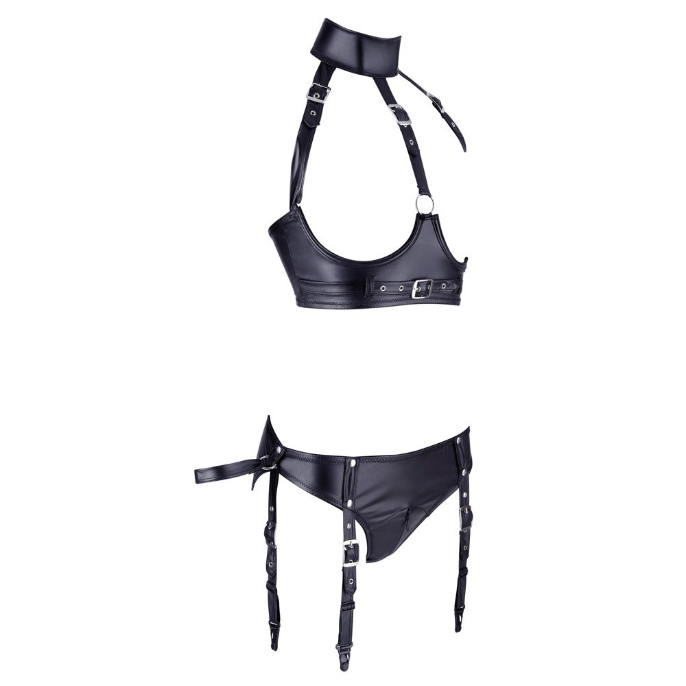 Cottelli Collection Bondage Halter Neck Underbust Open Bra & Briefs