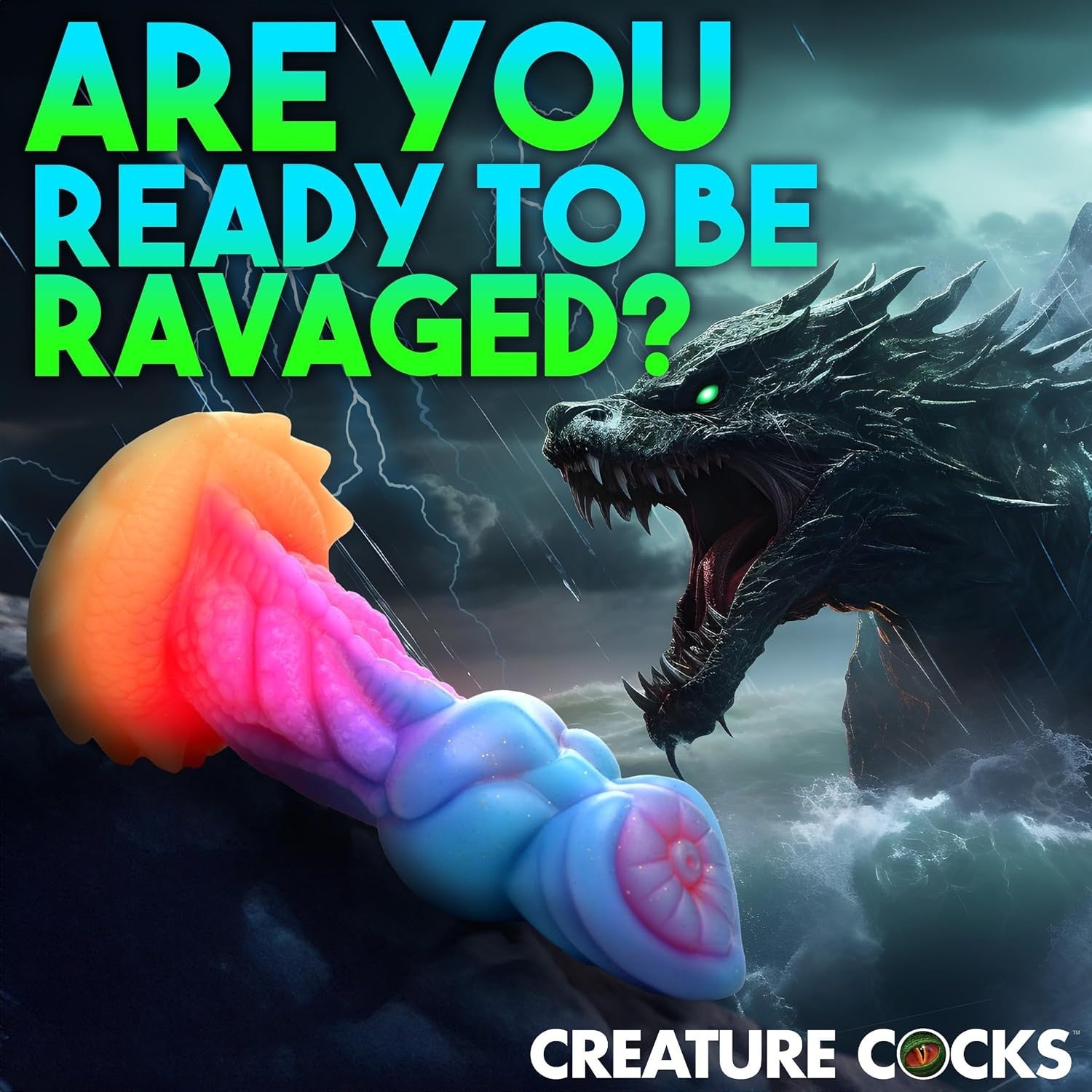 Creature Cocks Aqua Glow In The Dark Silicone Fetish Monster Fantasy Dildo Adult