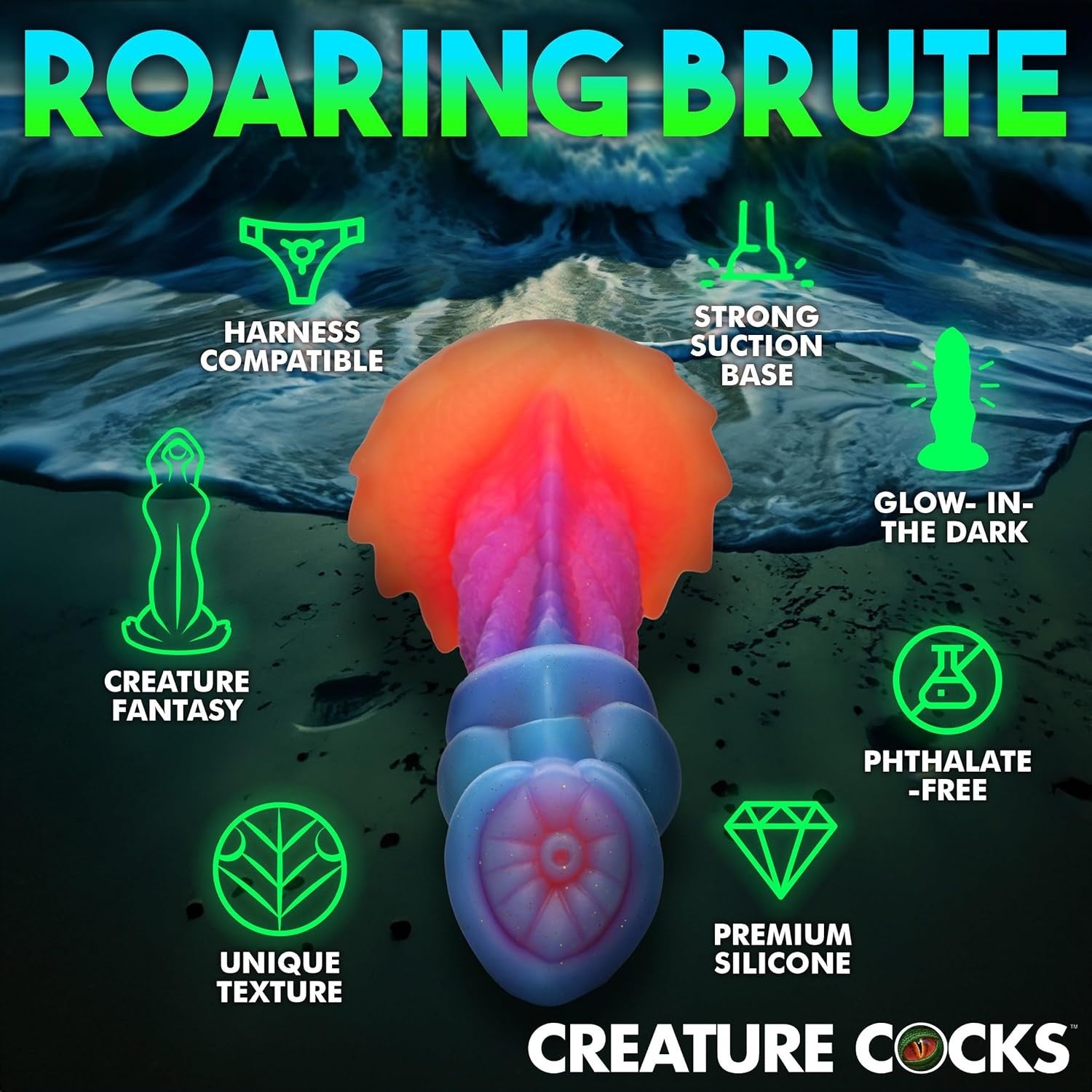 Creature Cocks Aqua Glow In The Dark Silicone Fetish Monster Fantasy Dildo Adult