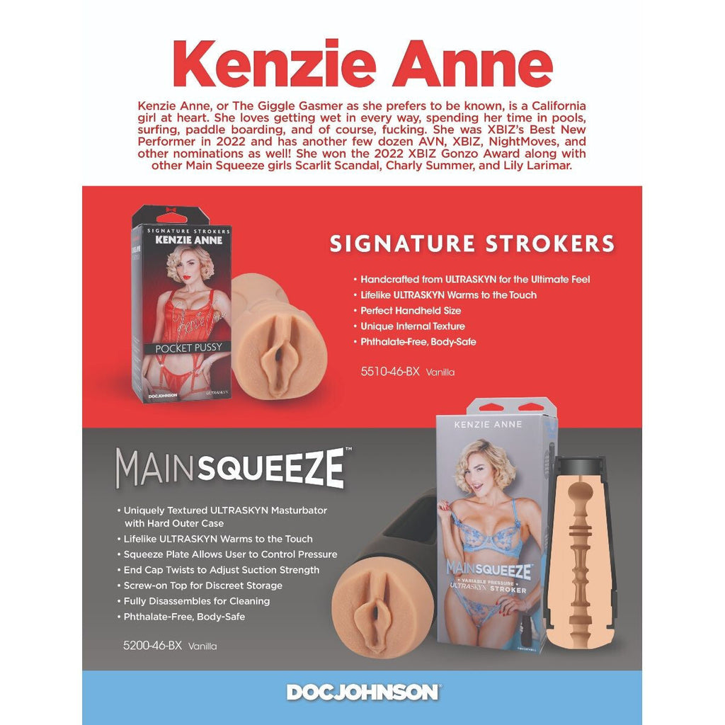 Doc Johnson Main Squeeze Kenzie Anne Pussy Male Masturbator UltraSkyn Stroker