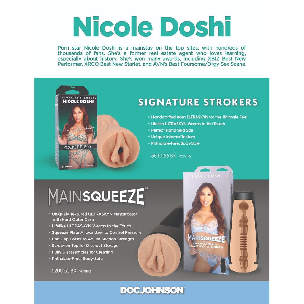 Doc Johnson Main Squeeze Nicole Doshi Pussy Male Masturbator UltraSkyn Stroker