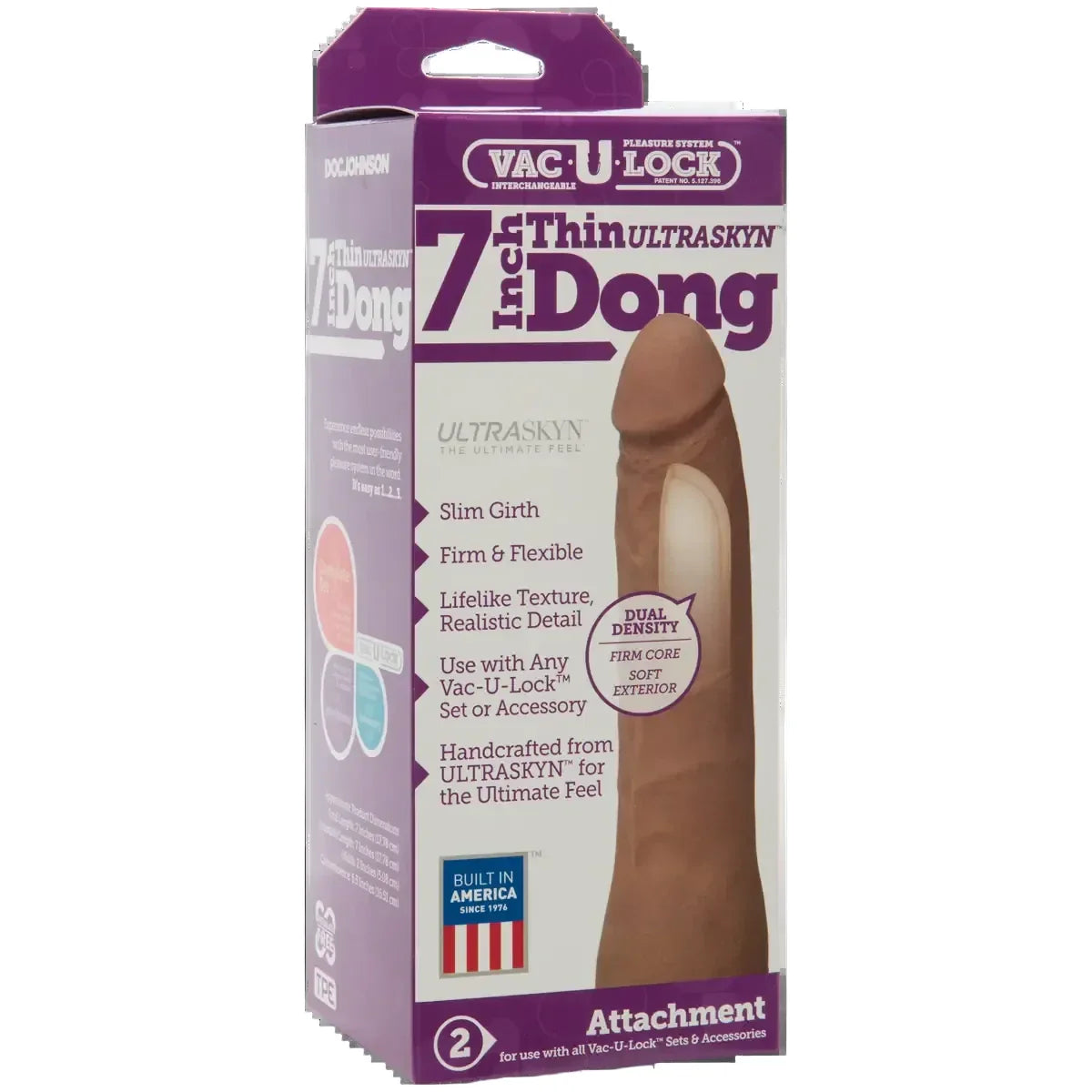 Doc Johnson Naturals 7 Inch Thin Dong Ultraskyn Dildo Cock Strap-On Vac-U-Lock Brown