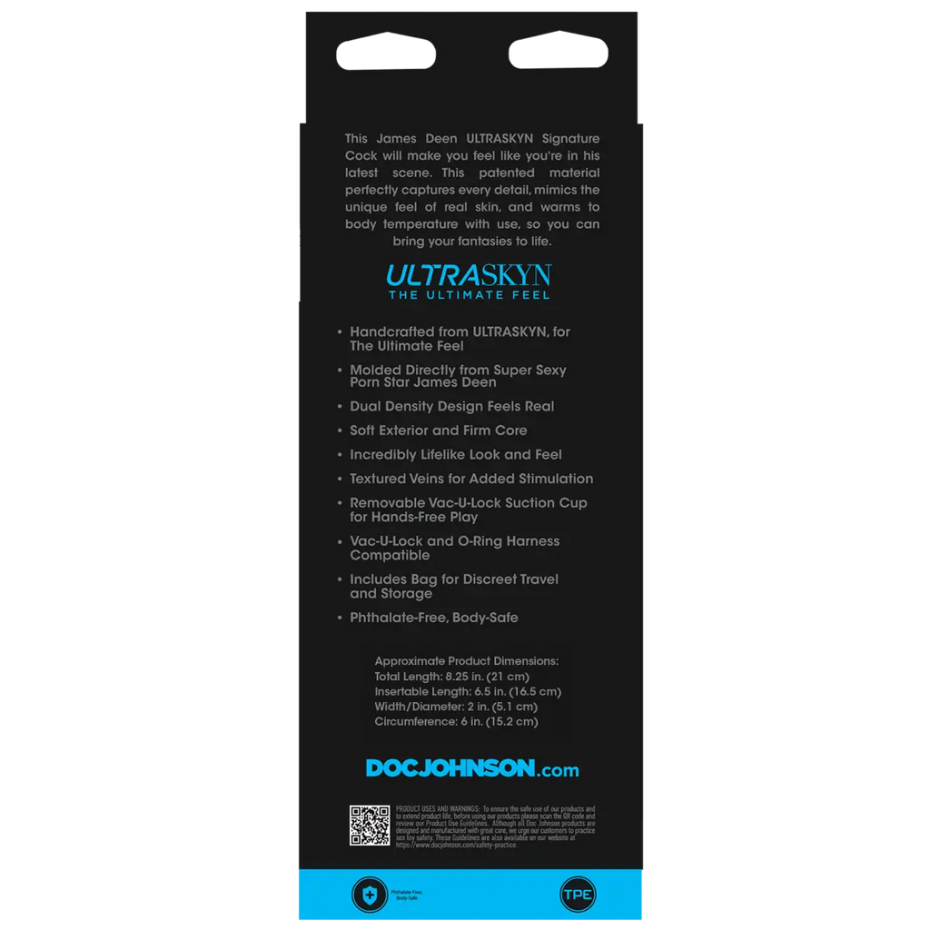 Doc Johnson Signature Cocks James Deen 8 Inch Ultraskyn Vac-U-Lock Suction Cup Dildo