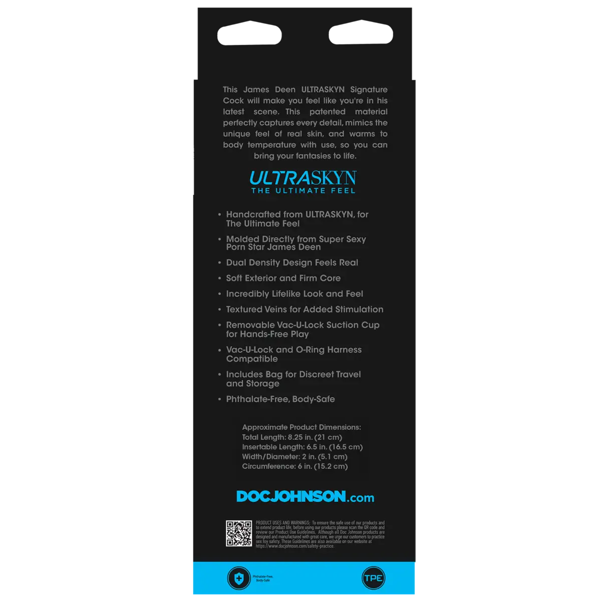 Doc Johnson Signature Cocks James Deen 8 Inch Ultraskyn Vac-U-Lock Suction Cup Dildo