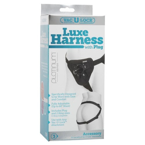 Doc Johnson Vac-U-Lock Platinum Luxe Harness With Plug For Attachments Black