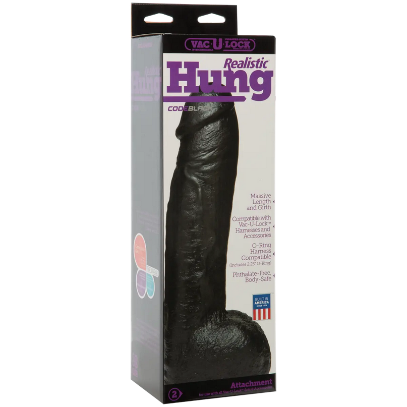 Doc Johnson Vac-U-Lock Realistic Hung Code Black 12 Inch Strap-On Dildo