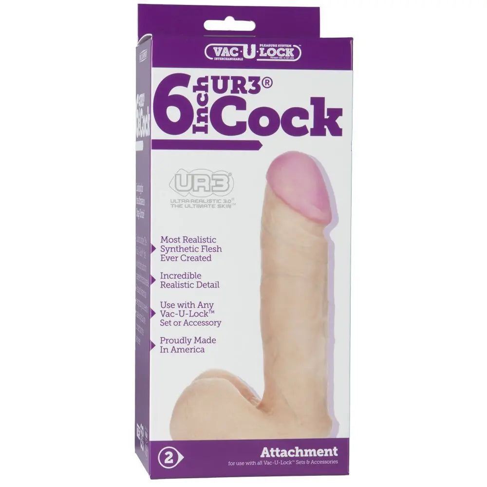 Doc Johnson Vac-U-Lock UR3 Cock Flesh 6 Inch Realistic Dual Density Dildo Light