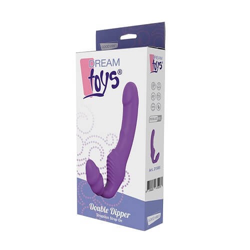 Dream Toys Double Dipper Strapless Rechargeable Vibrating Strap-On 6.7 Inch Dildo
