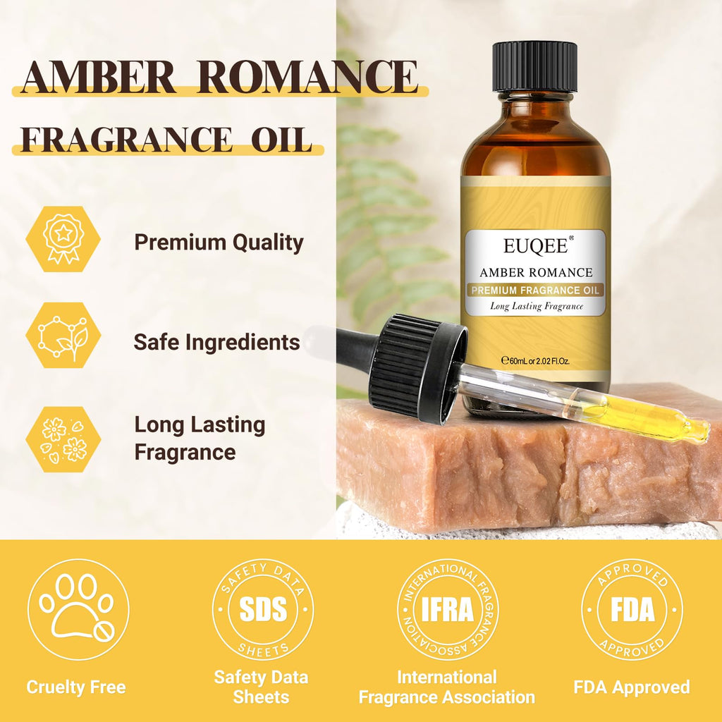 EUQEE Amber Romance Fragrance Oil - 2.02 Fl oz (60 ml) | Diffuser, Candle Making, DIY Soap