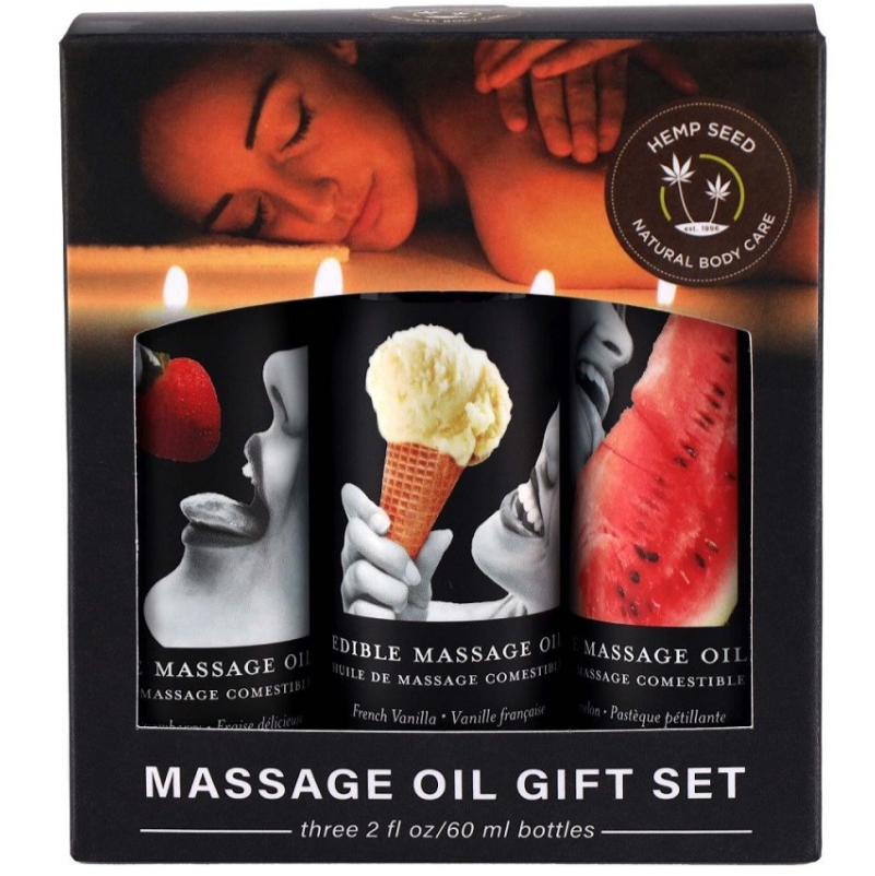 Earthly Body Edible Sweet Erotic Massage Oil Gift Set Vegan Non Greasy 3 x 60ml