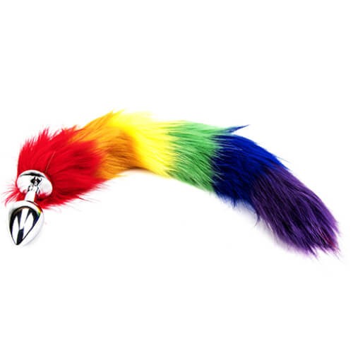 Furry Fantasy Rainbow Tail Butt Plug Silicone Fetish BDSM Pet Play Kink 36cm