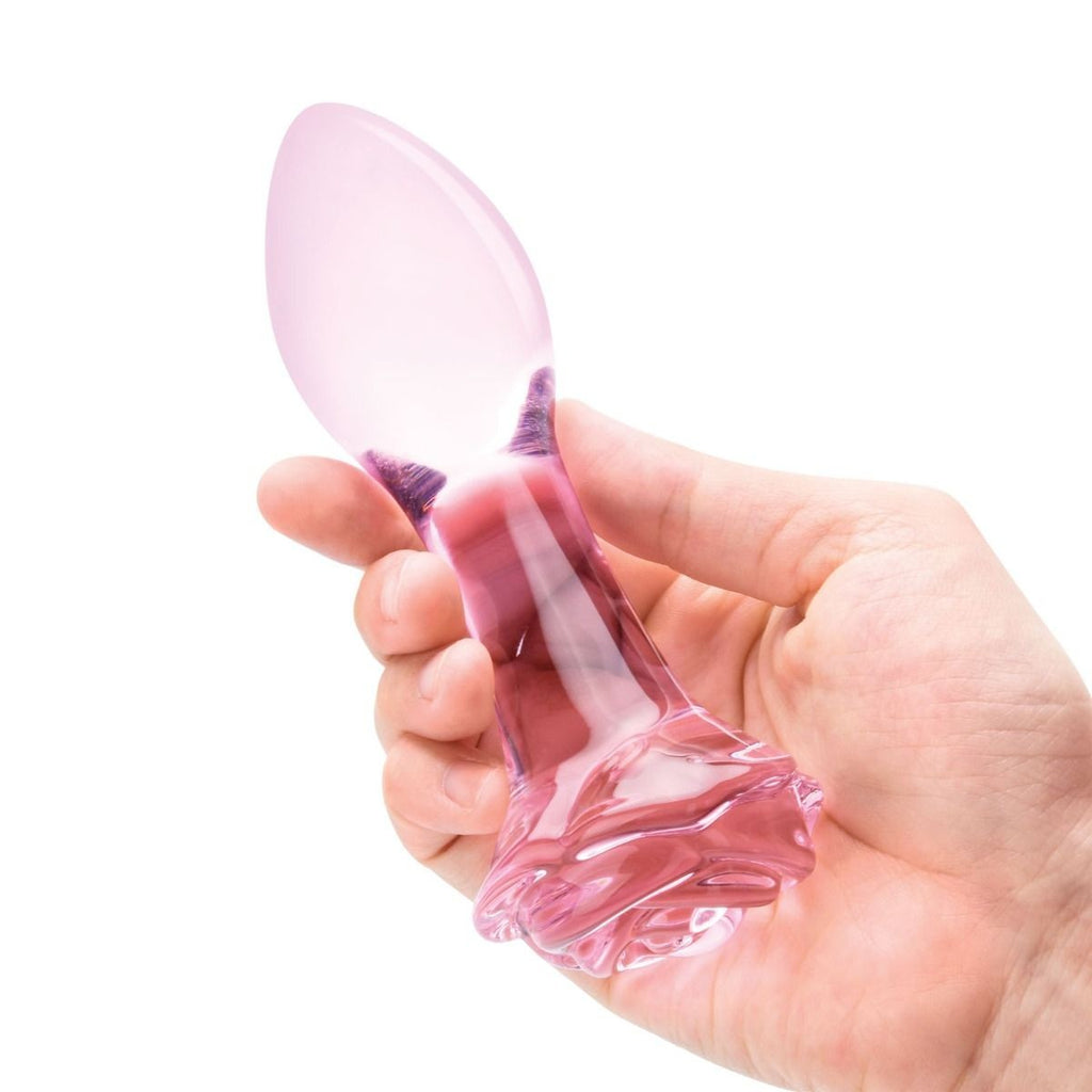 Gläs Rosebud Anal Training Handblown Glass Butt Plug 3 Piece Ass Sex Kit Set