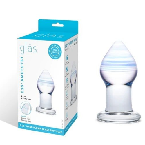 Gläs 3.25 Inch Amethyst Rain Handblown Glass Anal Butt Plug Training