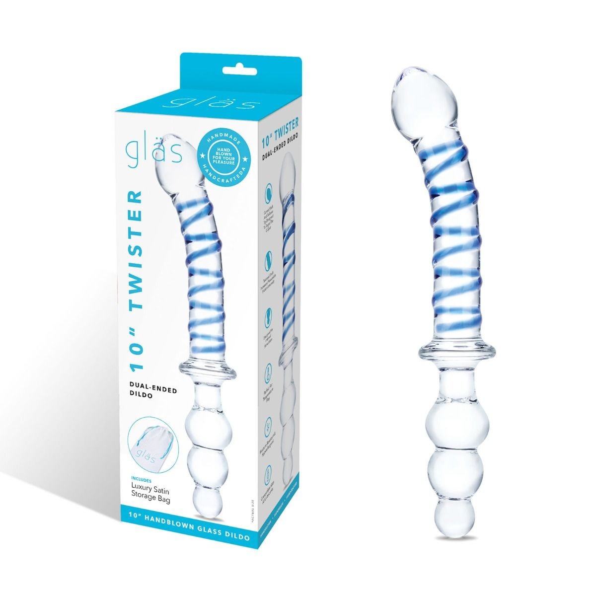 Gläs 10 Inch Twister Dual Double Ended Handblown Glass Cock Dildo Anal Butt Plug