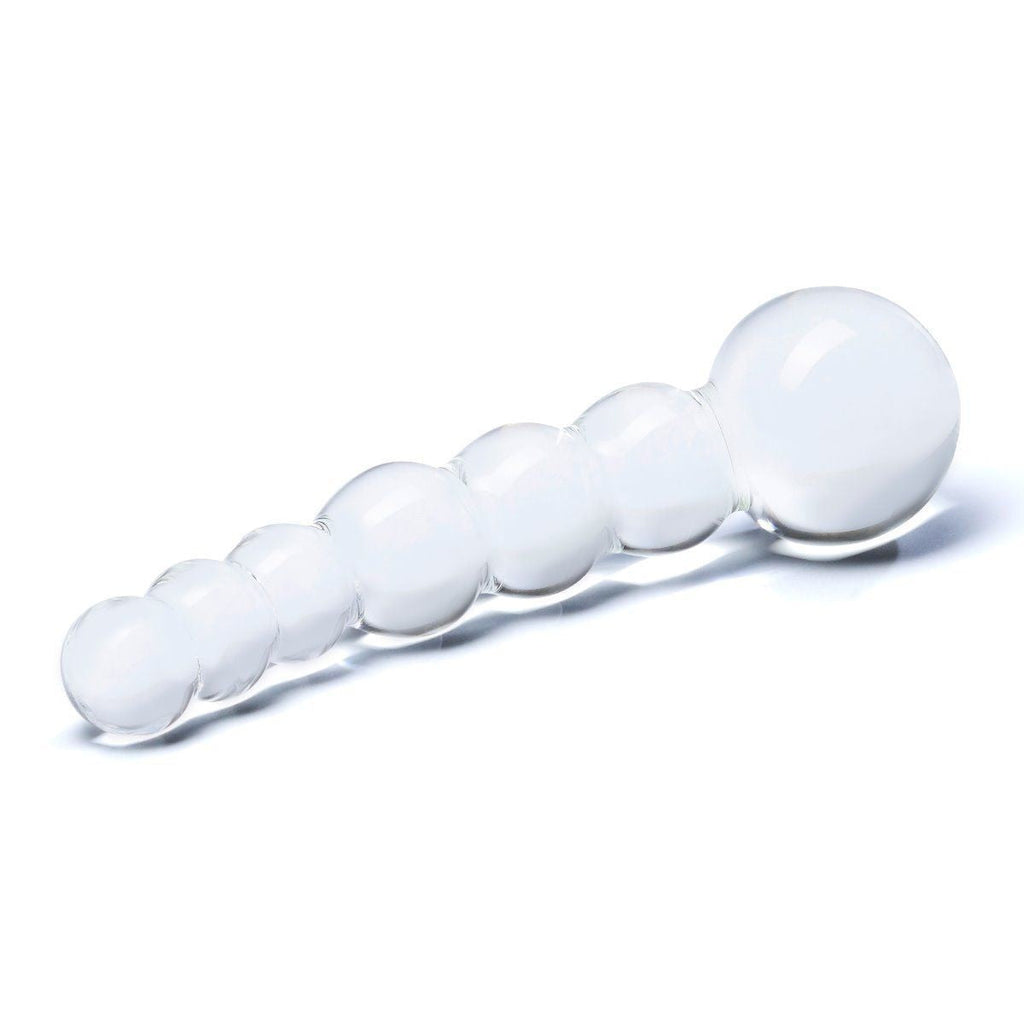 Gläs 5 Inch Curved Ribbed Beaded Luxury Handblown Glass Dildo Anal Massager