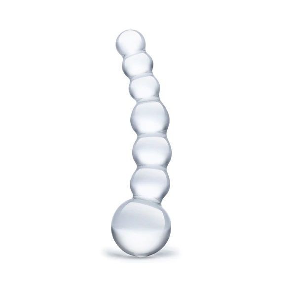 Gläs 5 Inch Curved Ribbed Beaded Luxury Handblown Glass Dildo Anal Massager